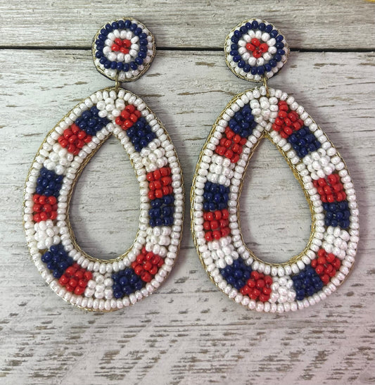 Seed Bead Earrings Patriotic Oval