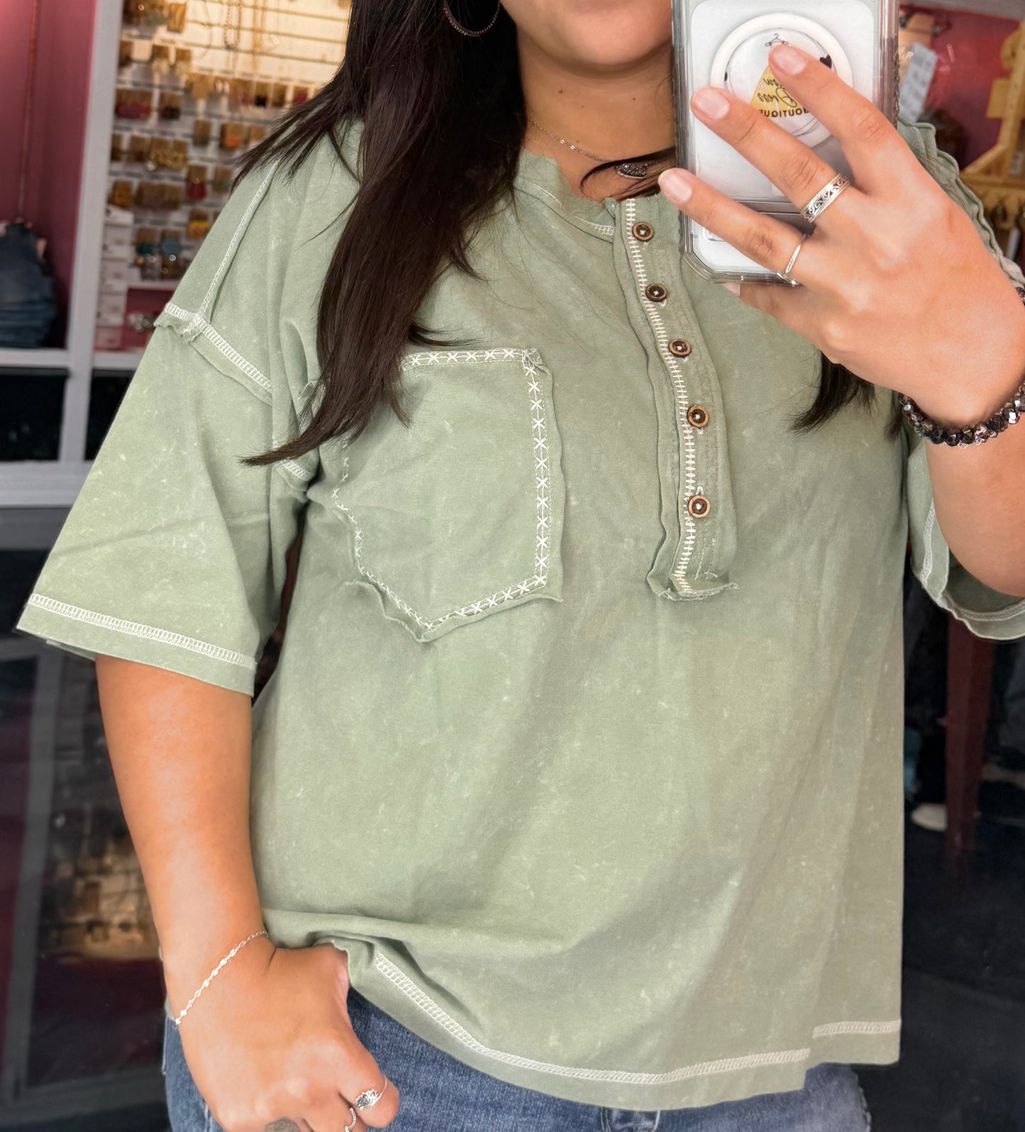 Mineral washed Olive Knit Top