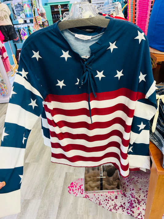 Stars & Stripes Lace Up Top