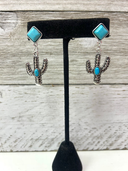 Turquoise Cactus Pendant Earrings