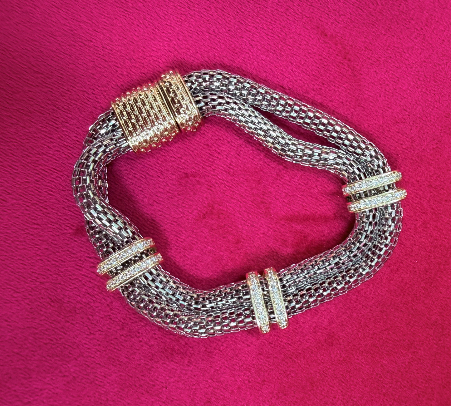 Silver Mesh Bracelet W Gold Bands
