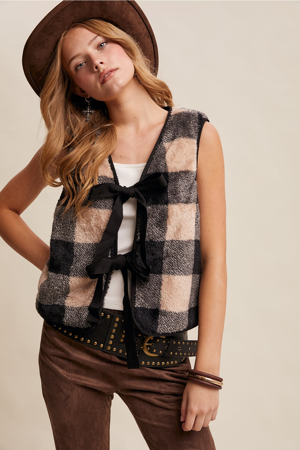 Reversible Checkered Fuzzy Vest