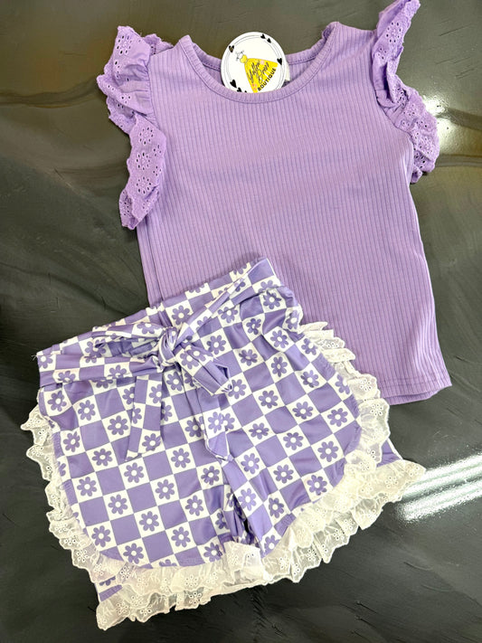 Girls Lavender Checkered Set