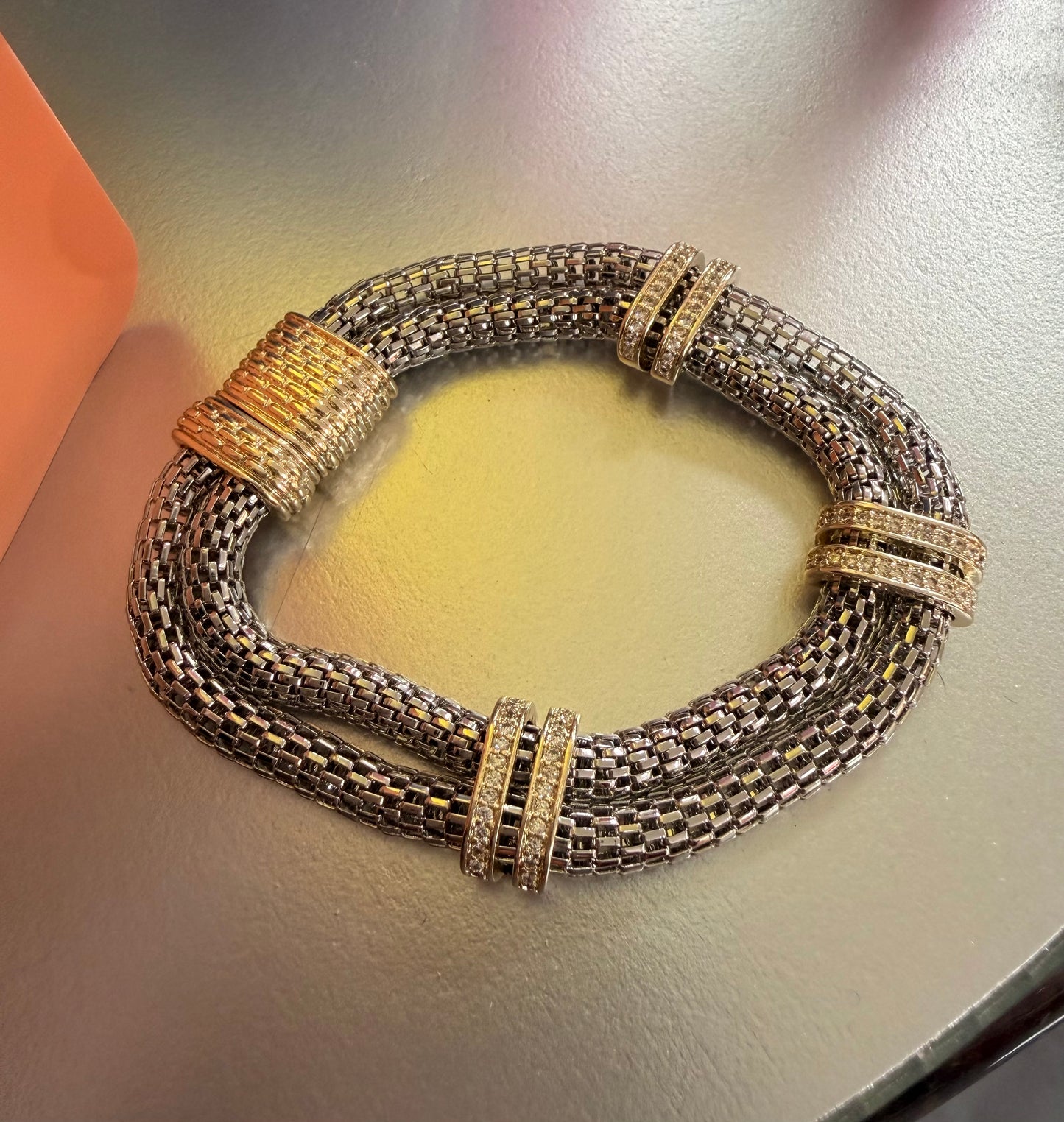 Silver Mesh Bracelet W Gold Bands