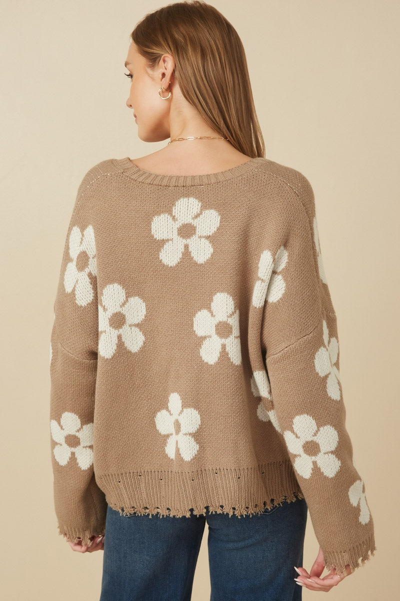 Distressed Floral Patterned Cardigan