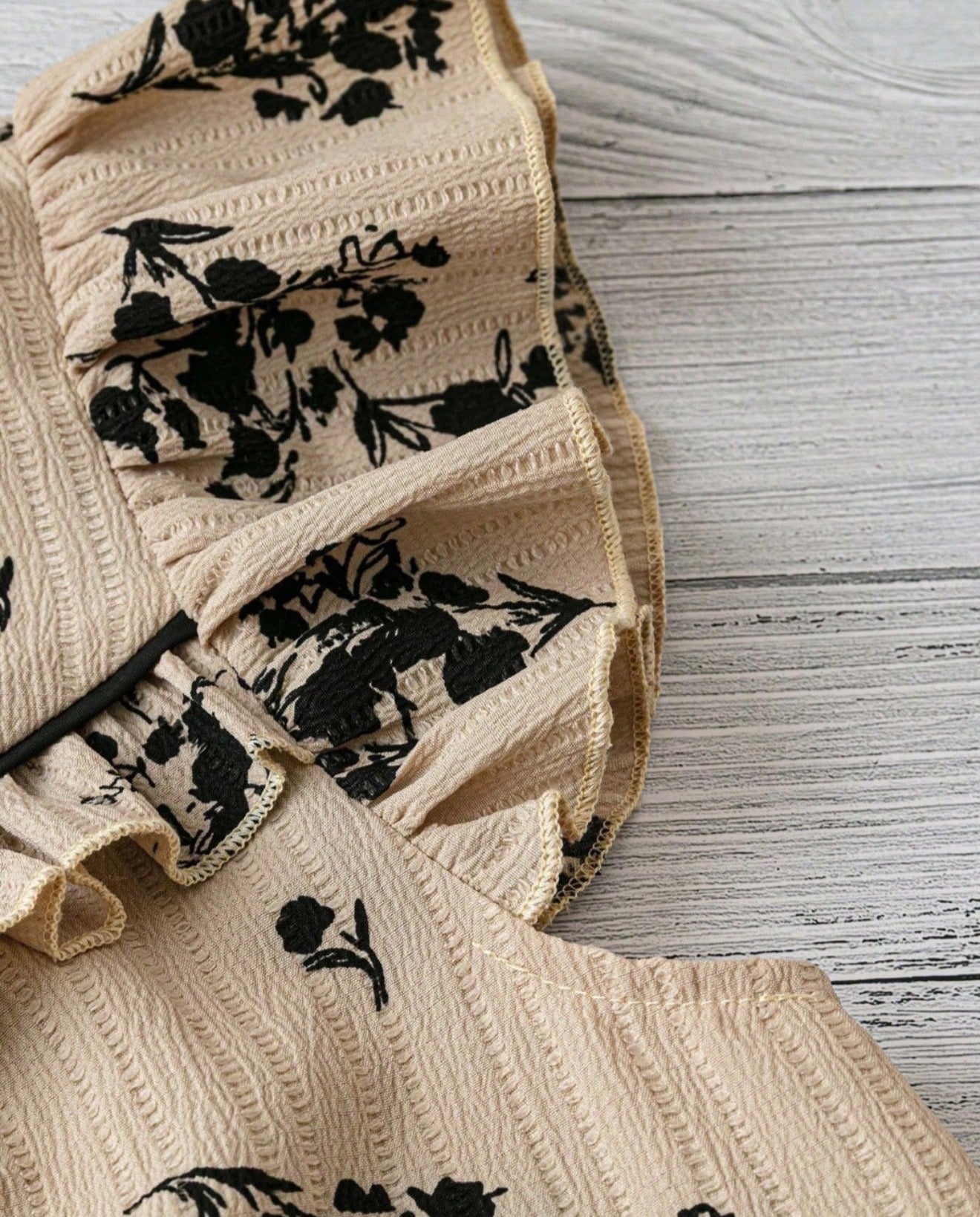 Boho Ruffle Detail Floral Tie Neck Top