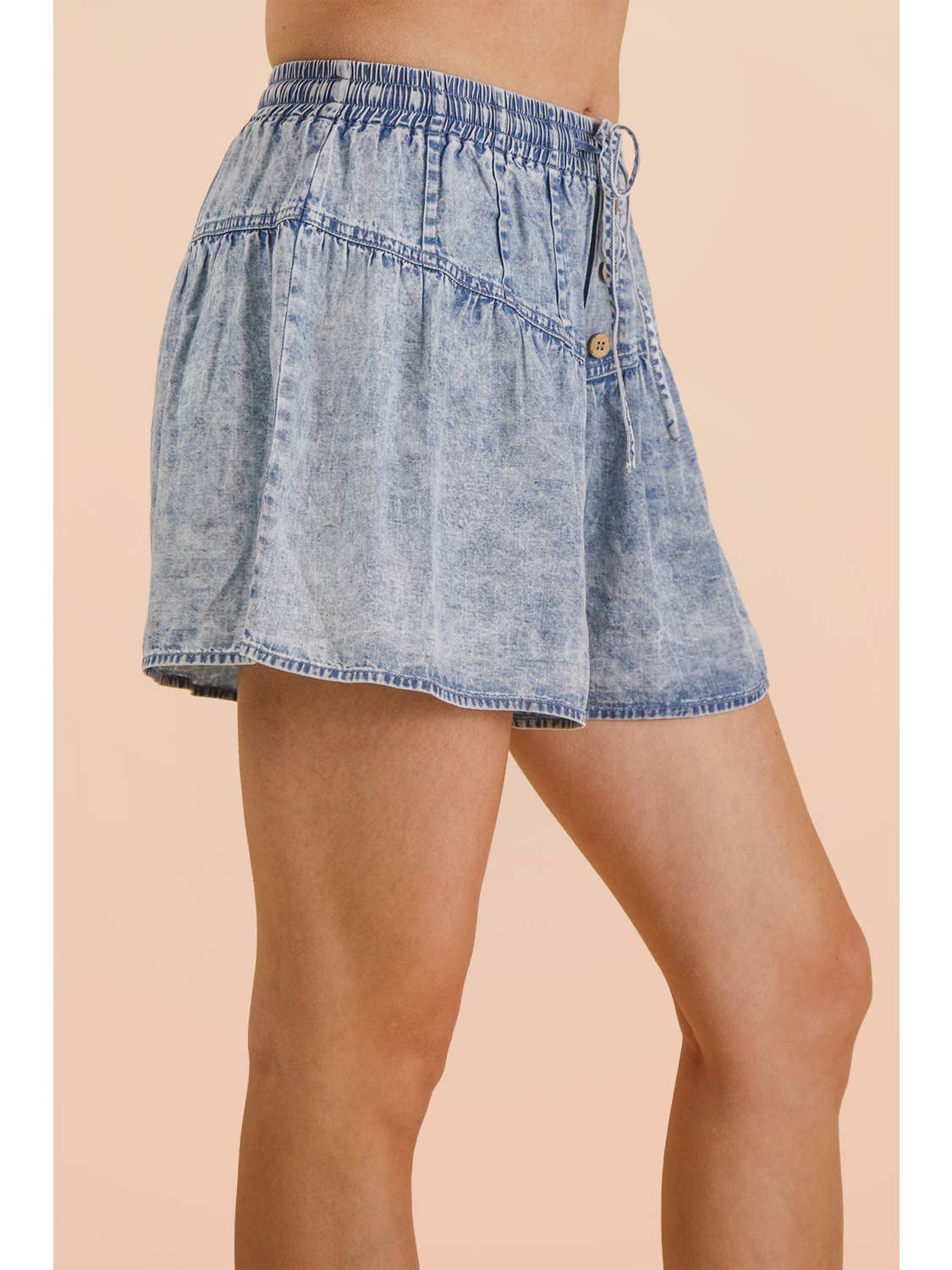 Chambray Button Down Flare Shorts