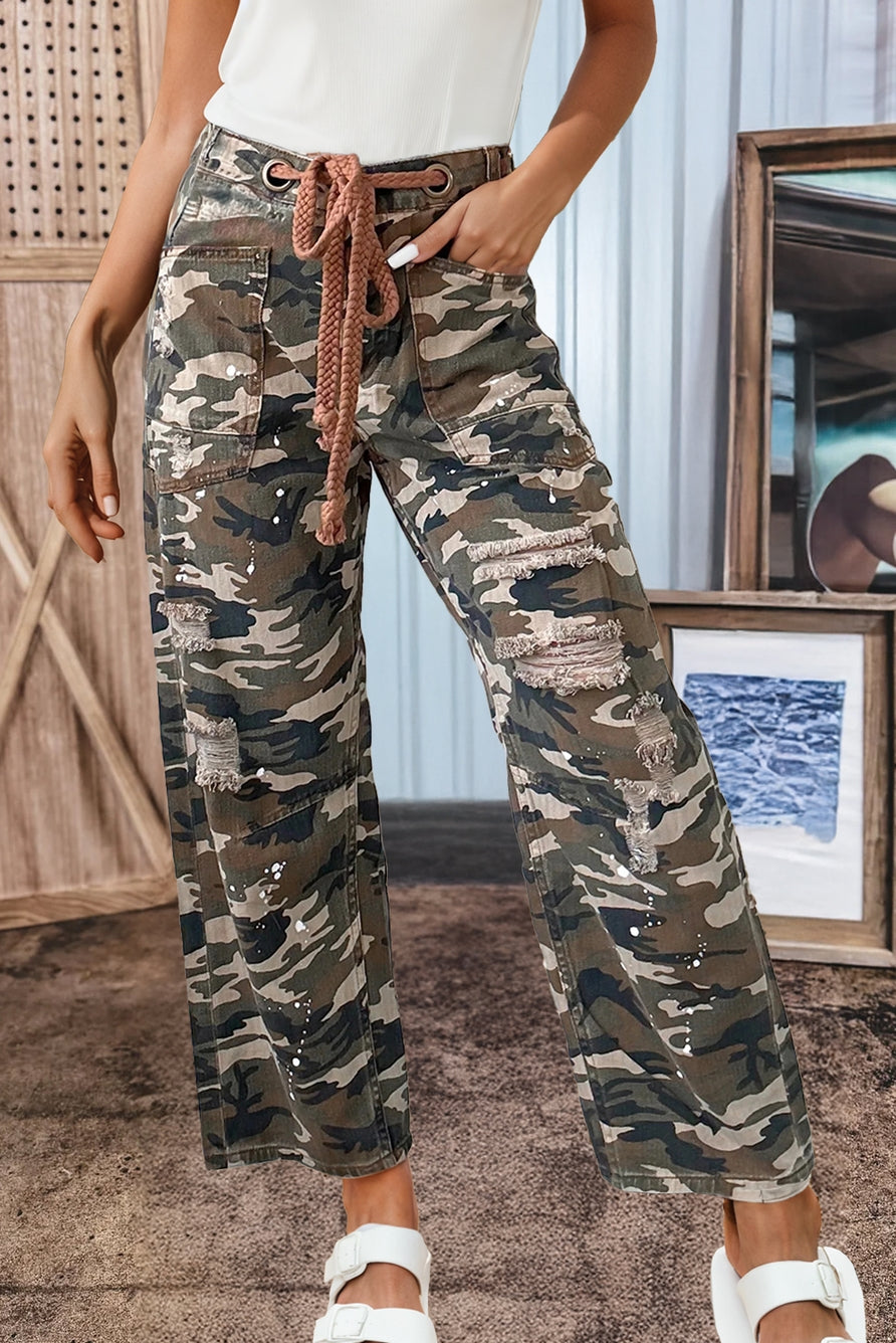 Camouflage Distressed Denim Pants