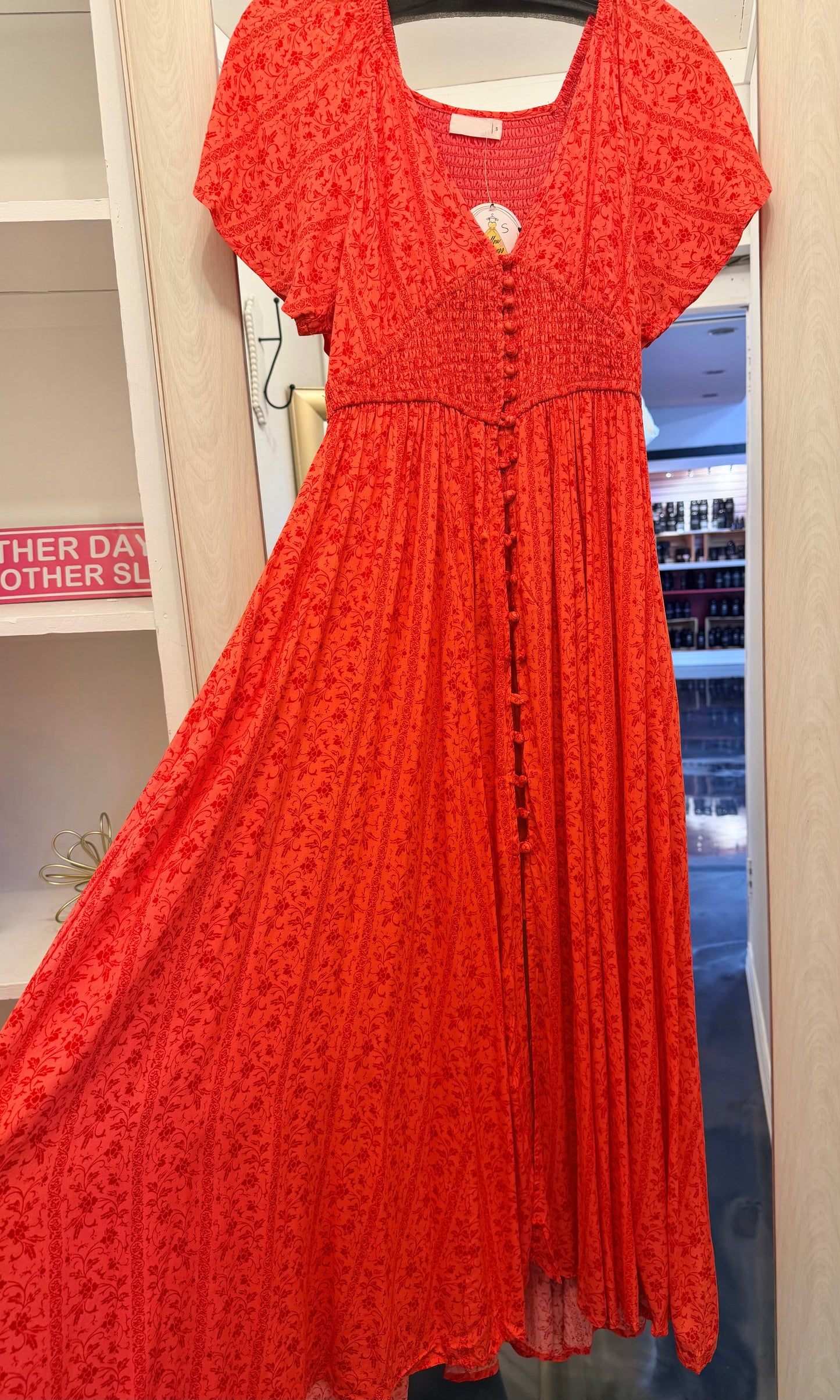 Smocked Waist Button Down Maxi