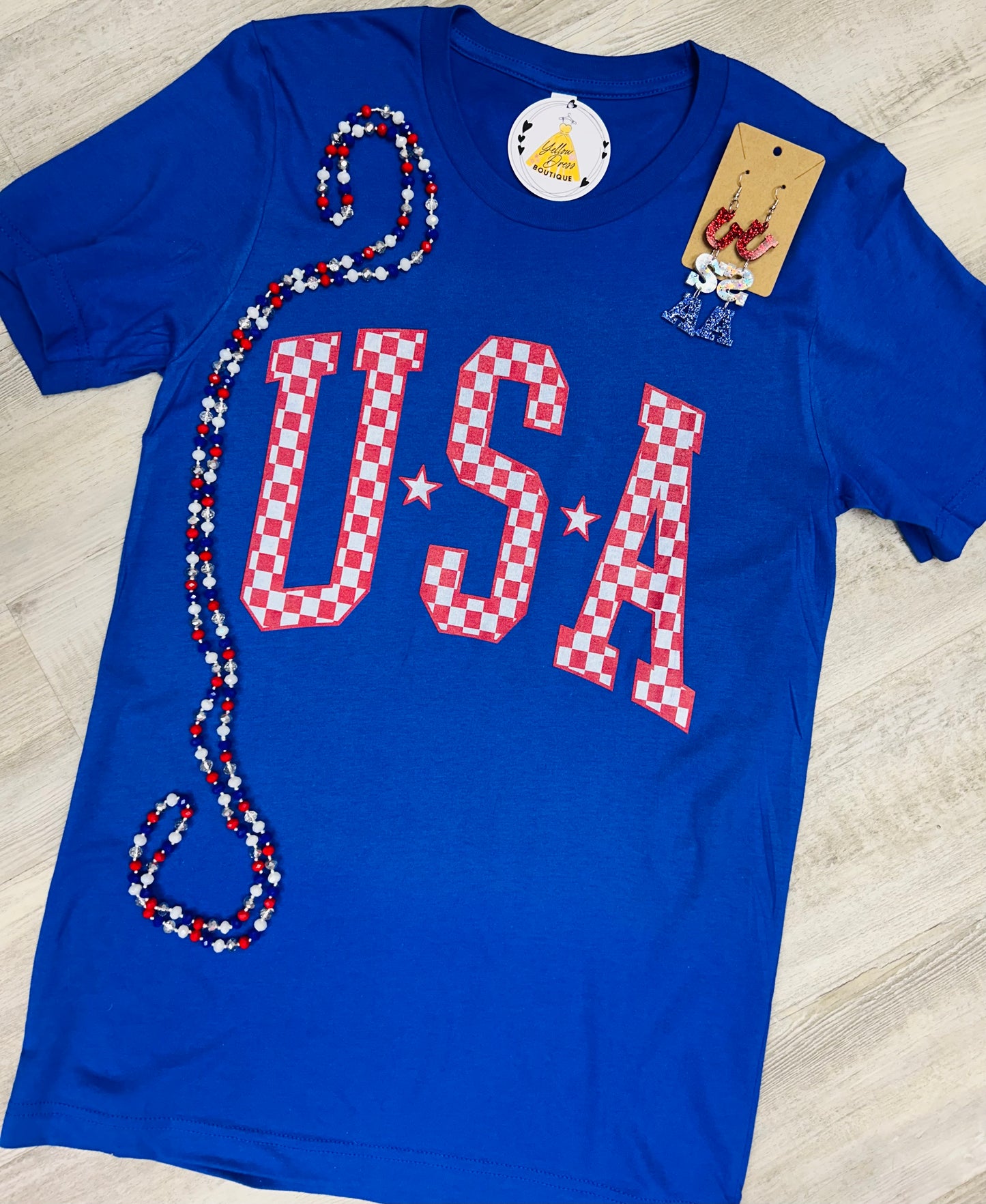 Royal Checkered USA Tee