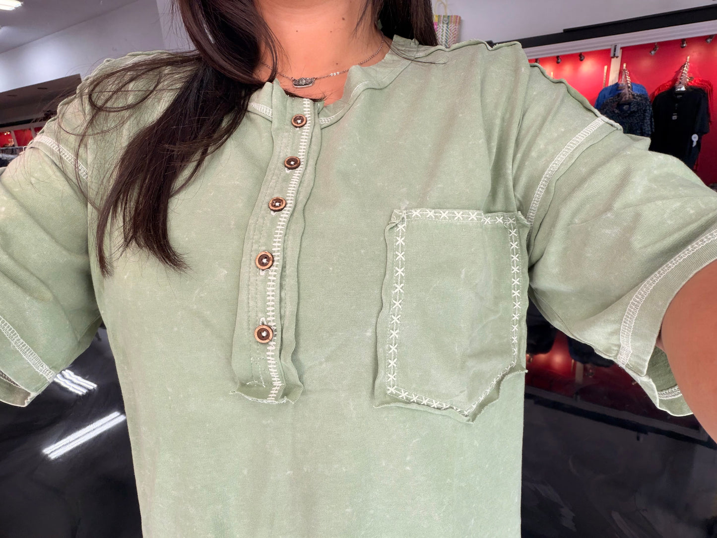 Mineral washed Olive Knit Top