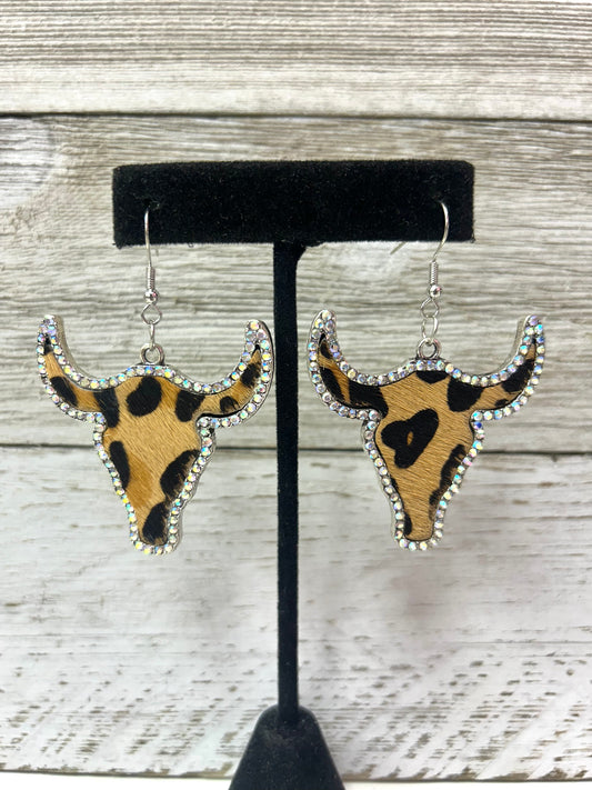 Cowhide Rhinestone Cow head Earrings