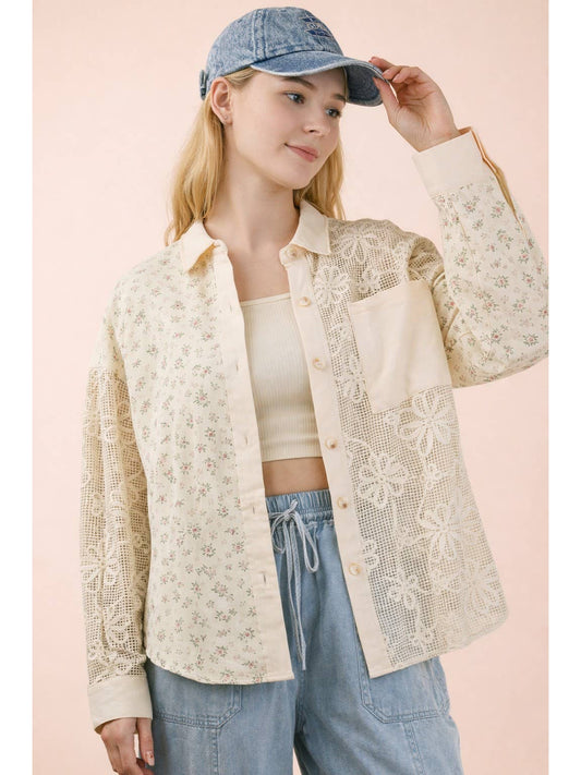 Vintage Floral Lace Patchwork Shirt