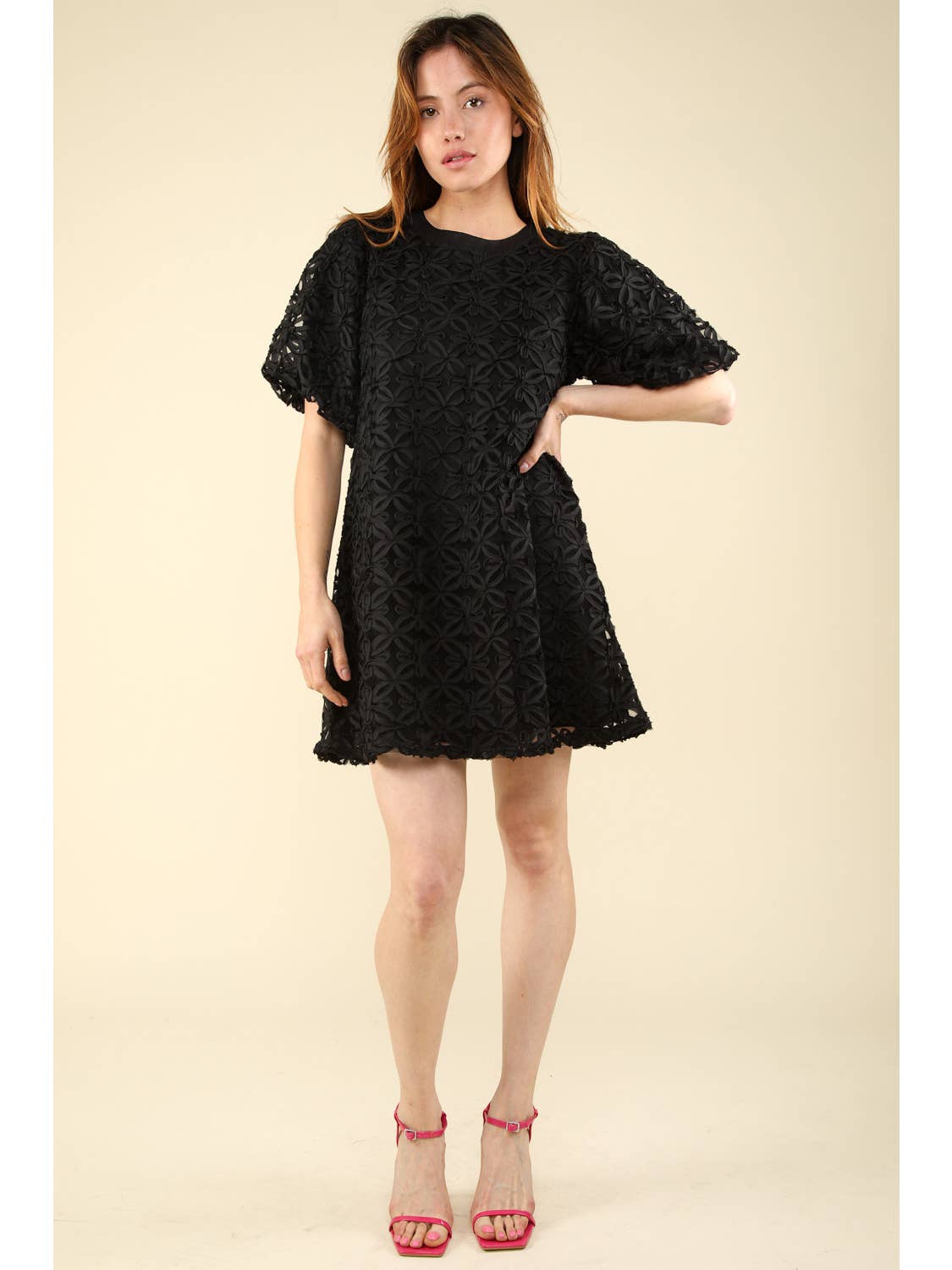 Floral Texture Organza Mini Dress
