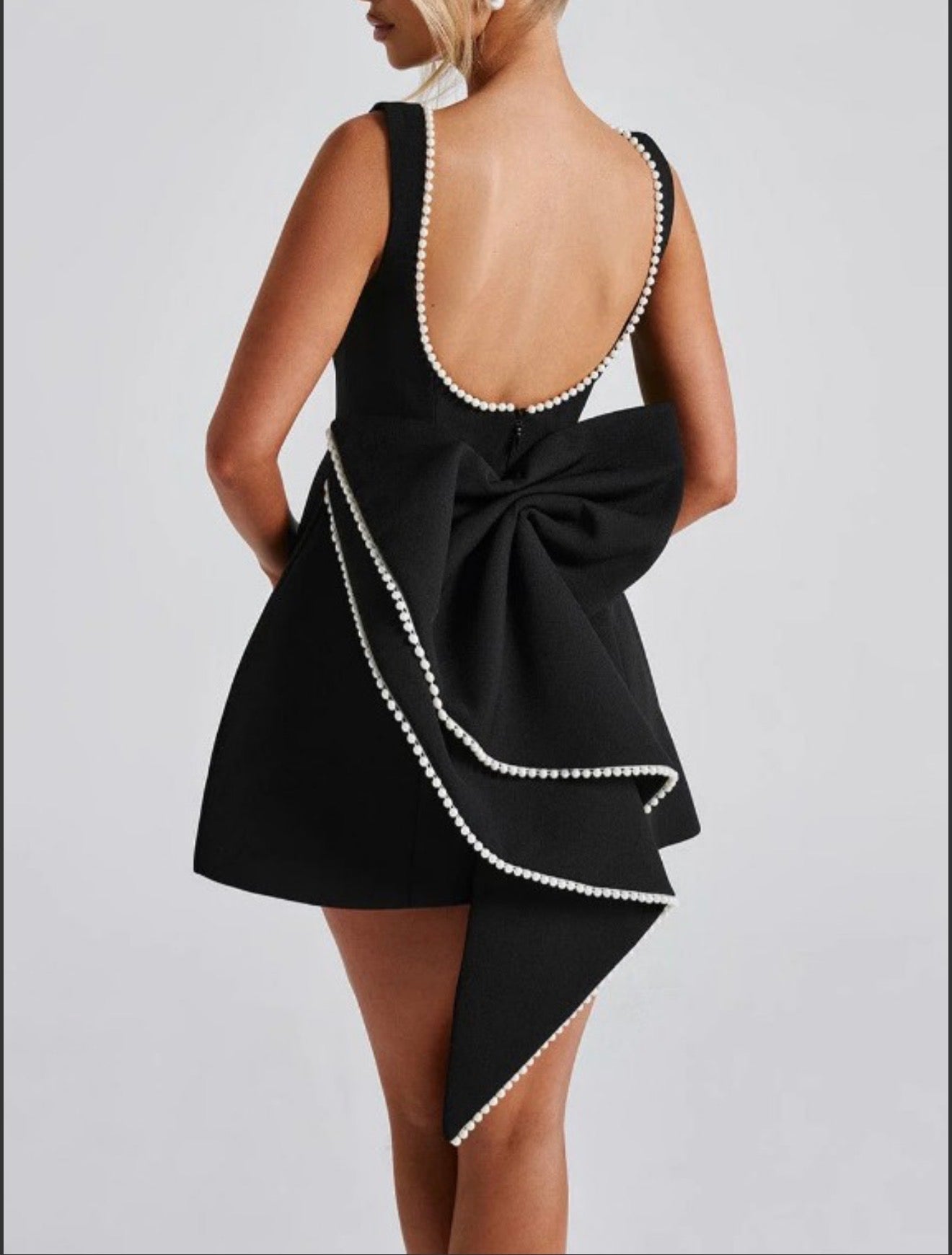 Bow-Back Mini Pearl Party Dress