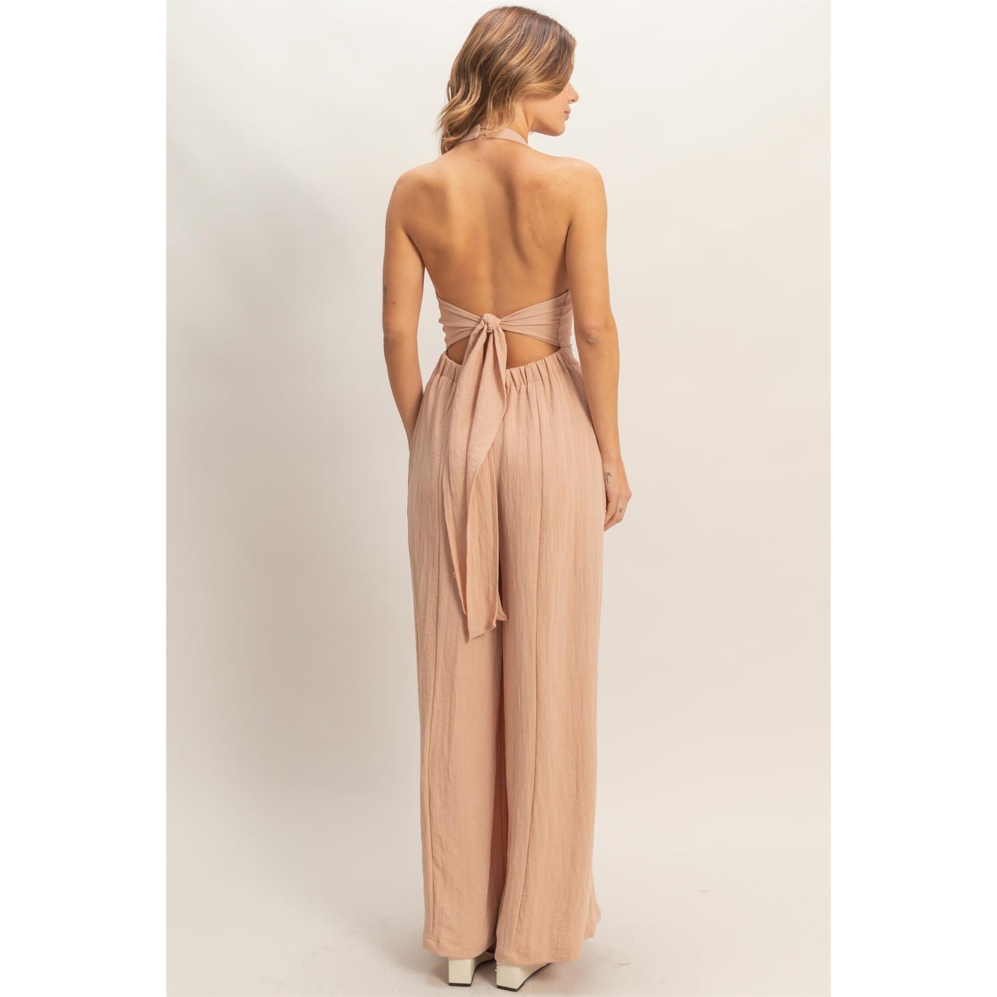 Halter Button-Front Jumpsuit