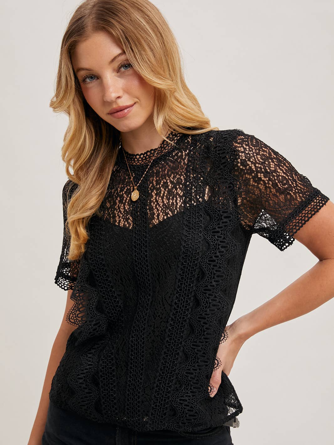 Mock Neck Lace Top with Lining