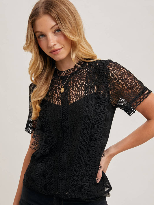 Mock Neck Lace Top with Lining