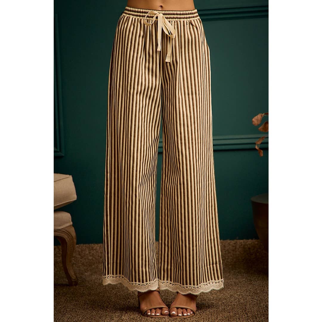 Twill Stripe Lace Trim Pants