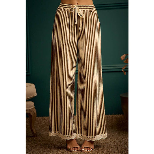 Twill Stripe Lace Trim Pants