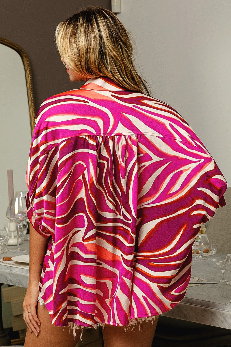 Zebra Dolman Satin Top