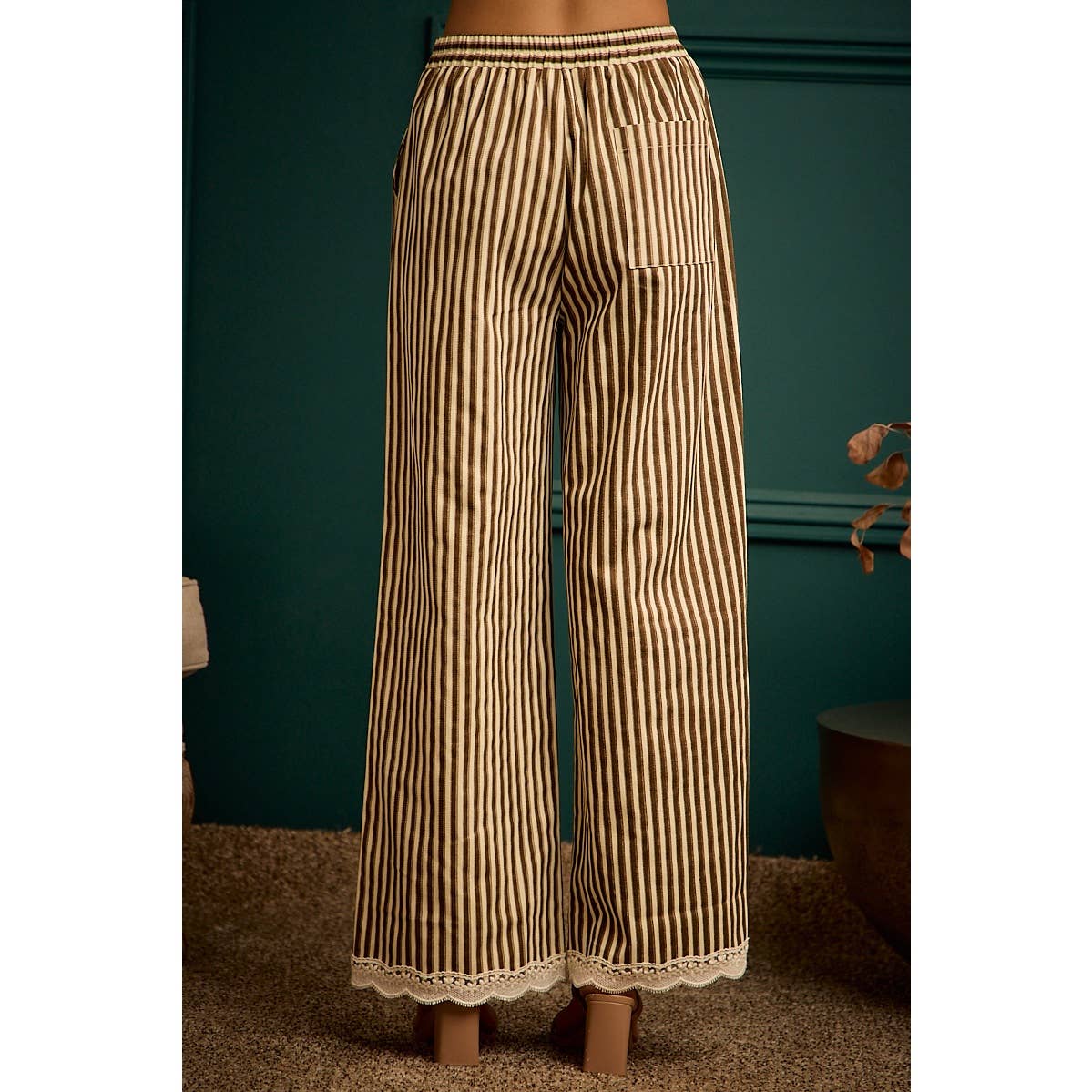 Twill Stripe Lace Trim Pants