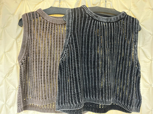 Acid Washed Fishnet Sweater Vest