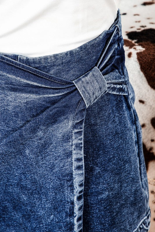 Asymmetric Wrapped Denim Skort