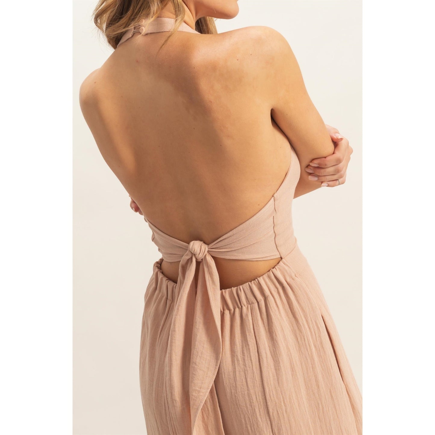 Halter Button-Front Jumpsuit
