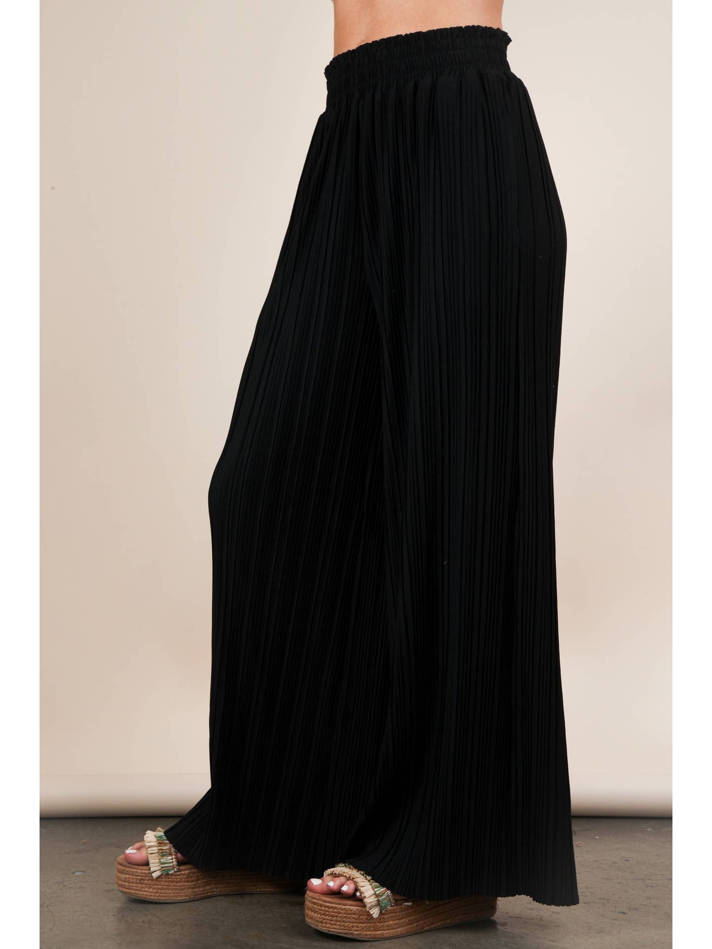 Solid Black Wide Leg Pleated Pants