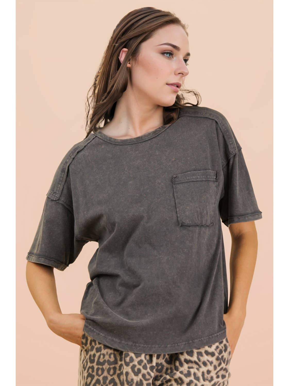 Charcoal Mineral Washed Knit Top