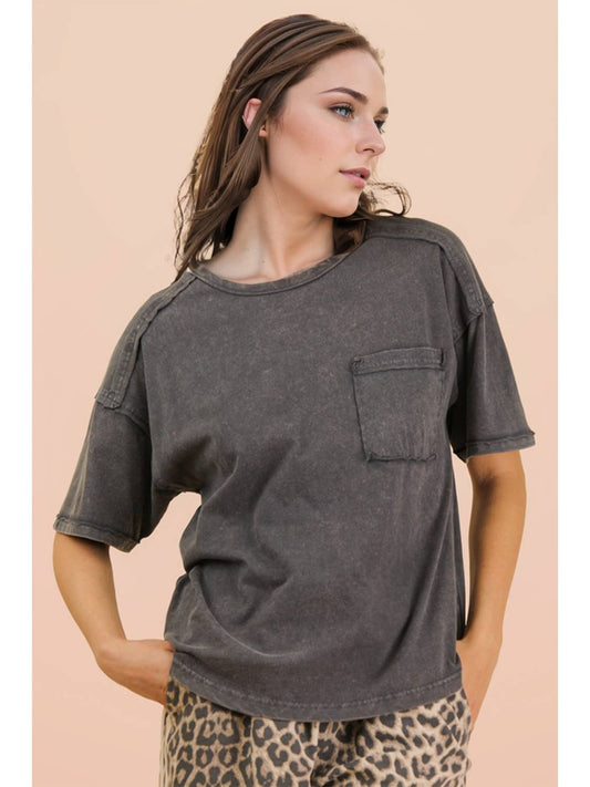 Charcoal Mineral Washed Knit Top