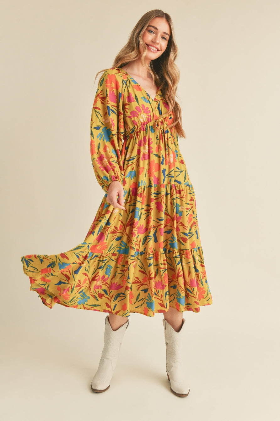 Dusty Lime Tiered Midi Dress