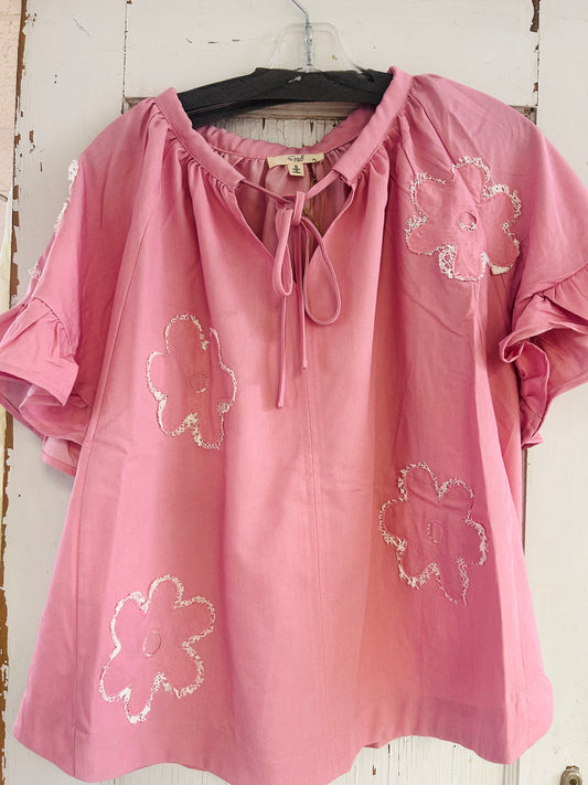 Floral washed Chambray Woven Top