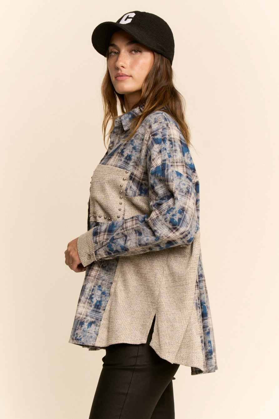 Air-Sprayed Plaid Stud Top