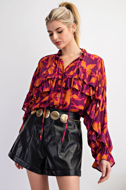 Gauze Ruffle Floral Blouse