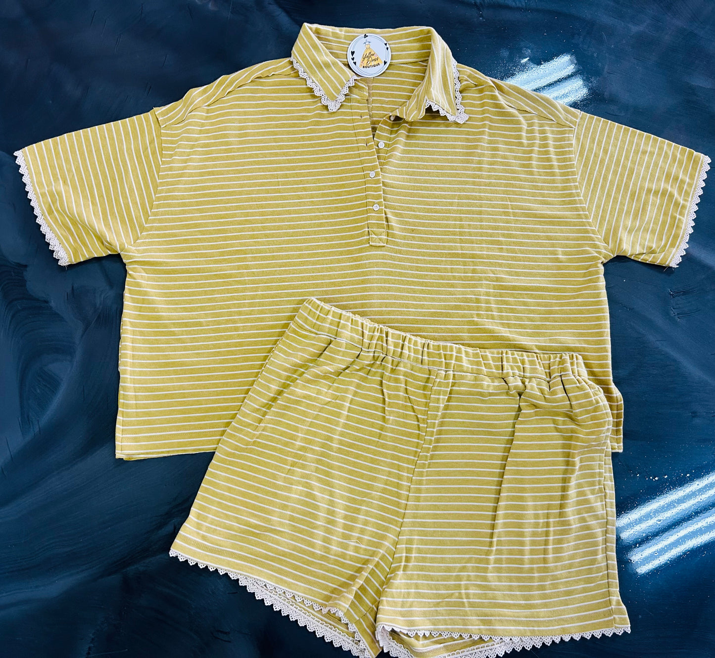 Amber Striped Polo Short Set