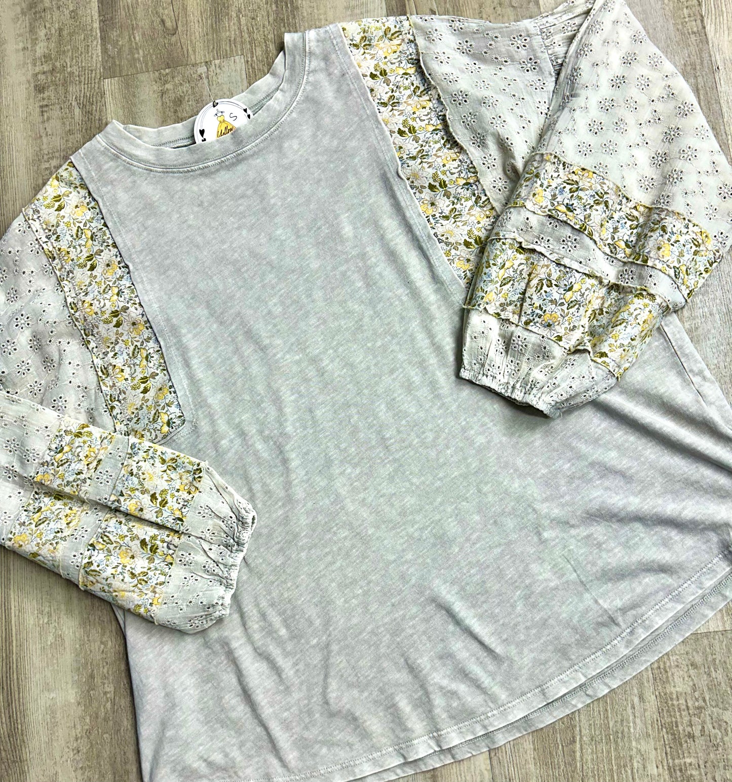 Washed Print Stone Grey Top