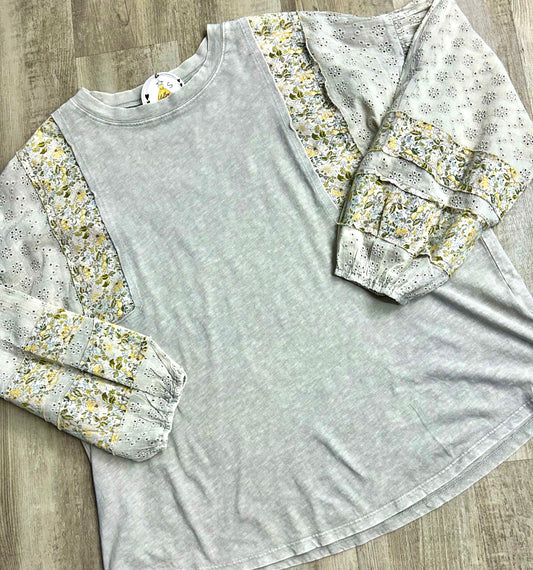 Washed Print Stone Grey Top