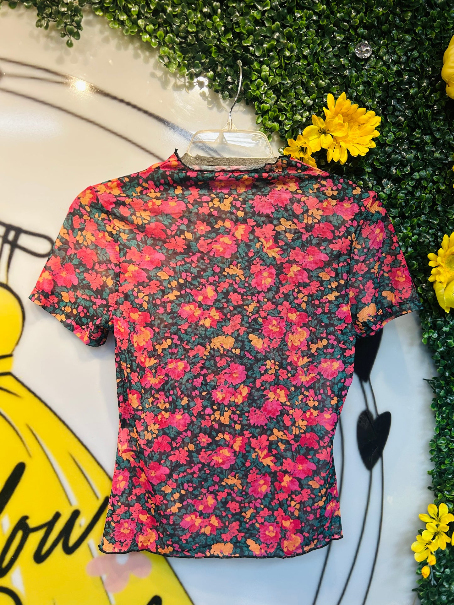 Retro Boho Floral Mesh Short Sleeve