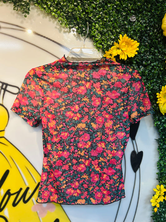 Retro Boho Floral Mesh Short Sleeve