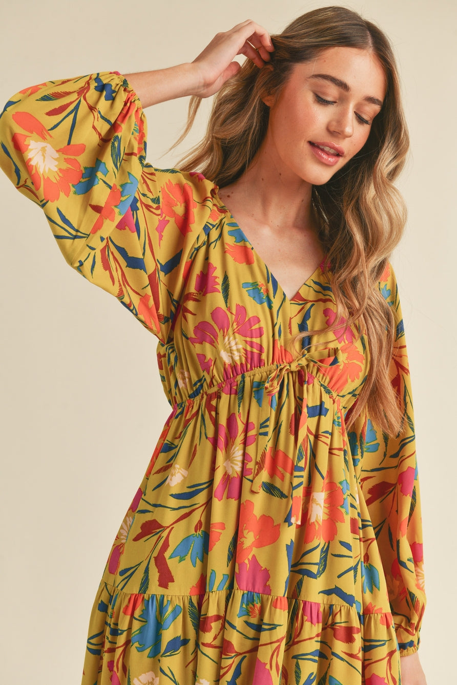 Dusty Lime Tiered Midi Dress