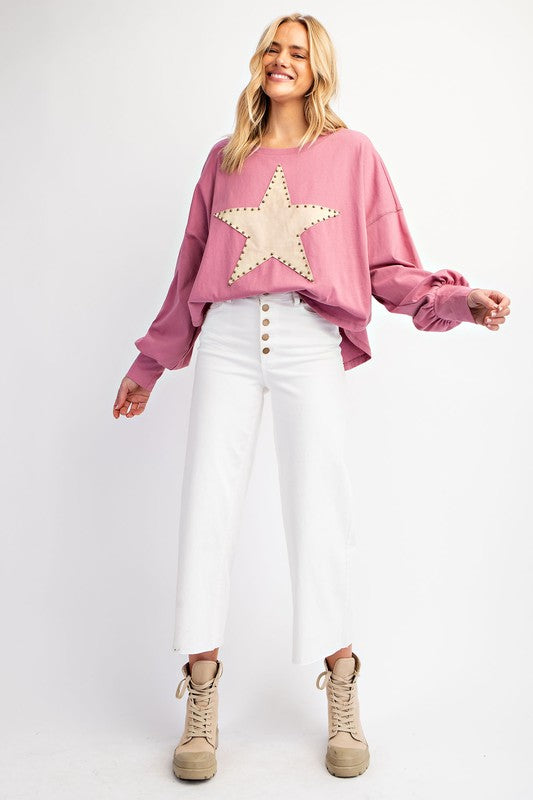 Suede star patch jersey top