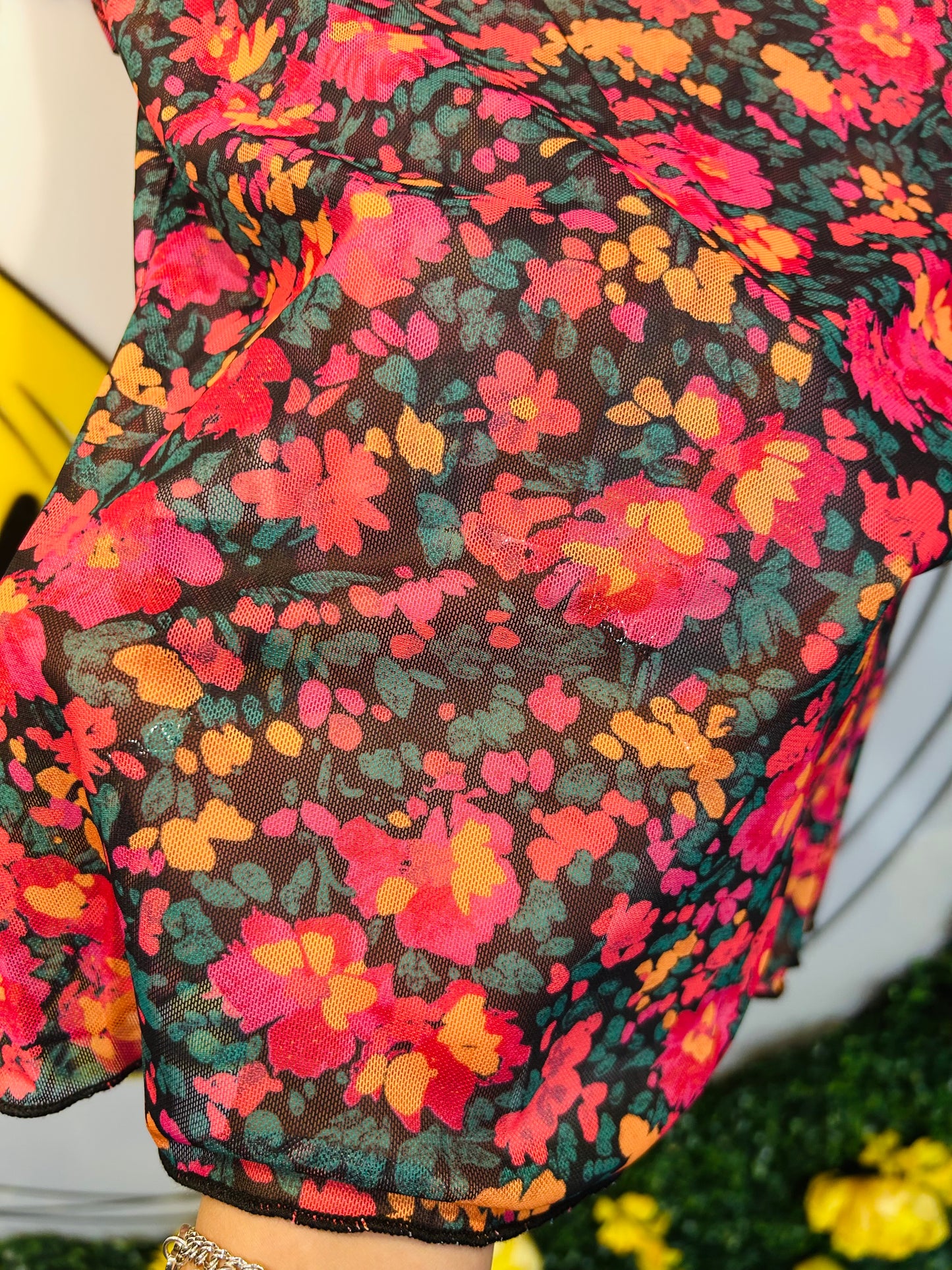 Retro Boho Floral Mesh Short Sleeve