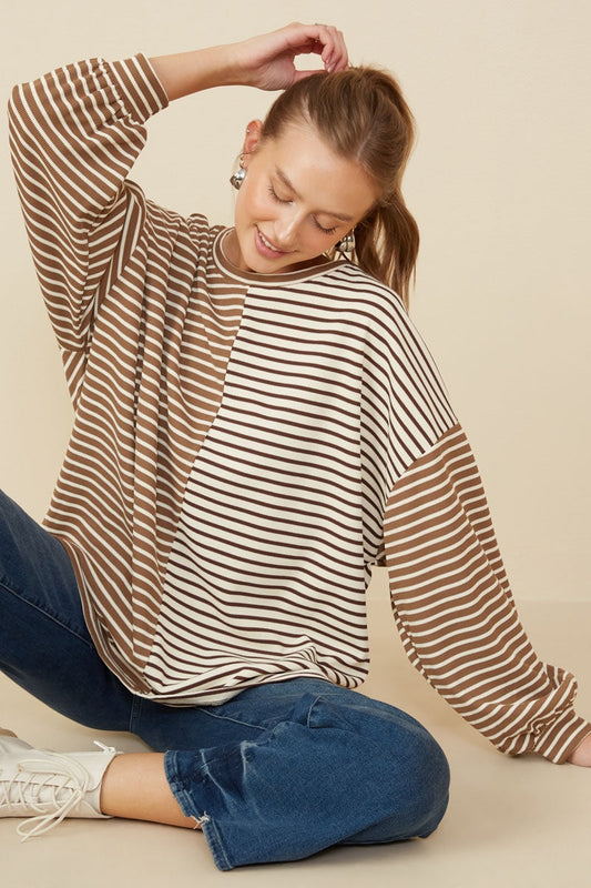 Contrast Stripe Drop Shoulder Knit Top