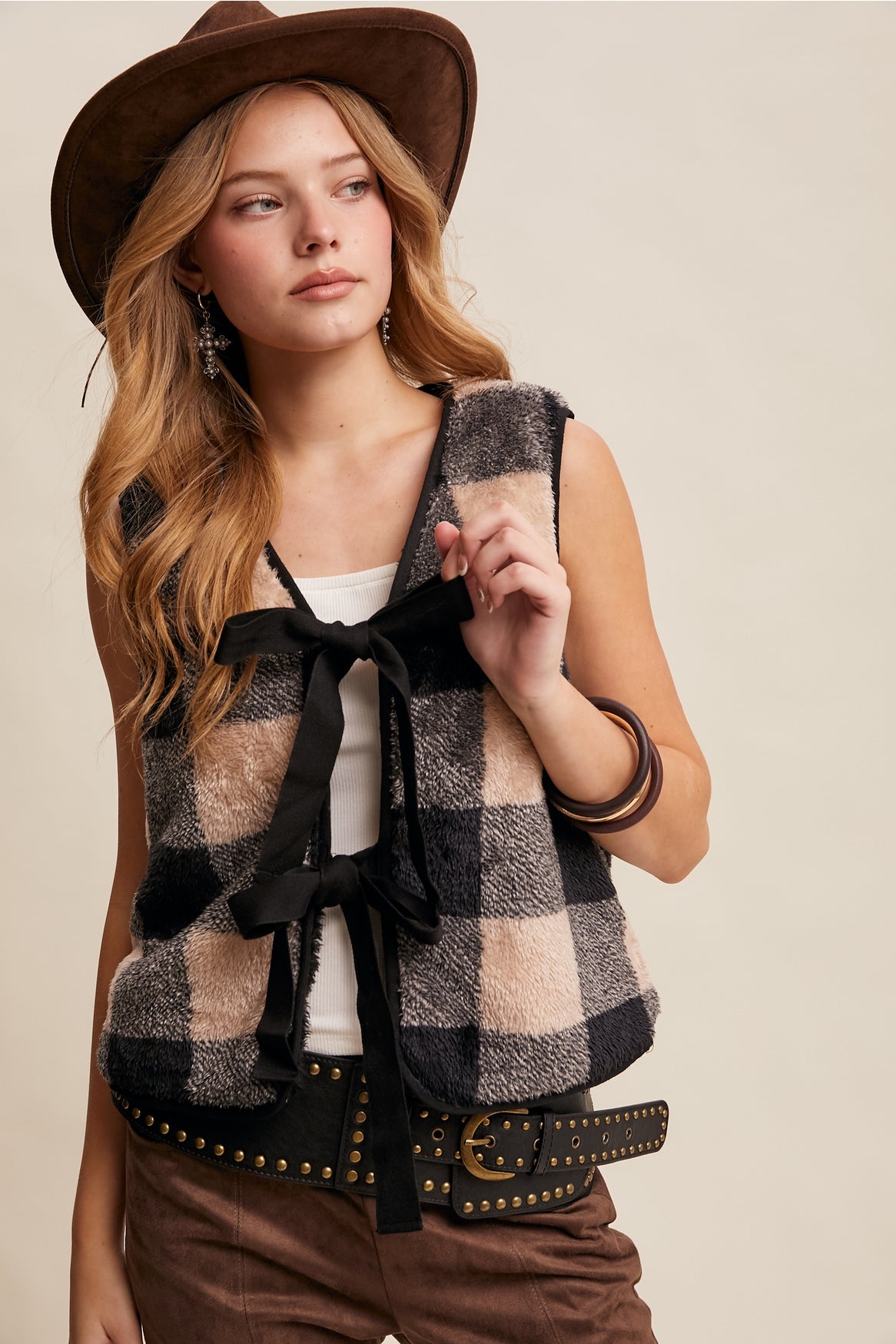 Reversible Checkered Fuzzy Vest
