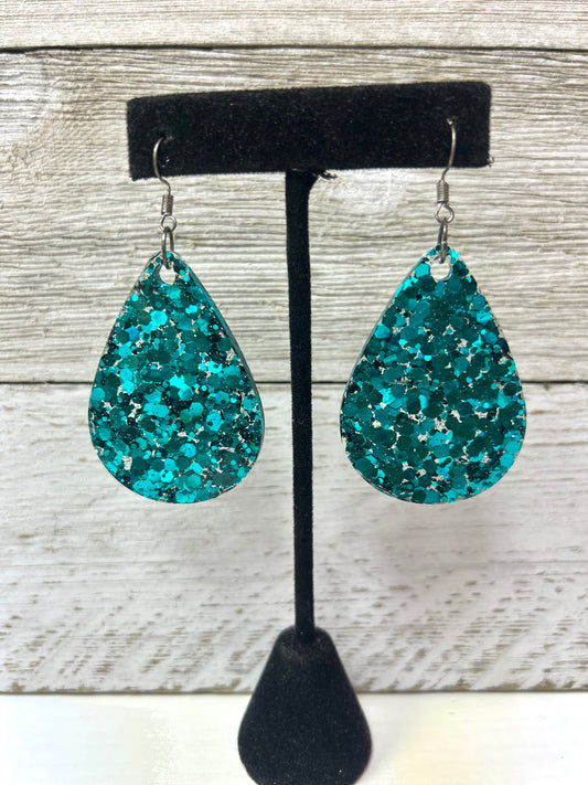 Teal Large Teardrop Resin Earrings