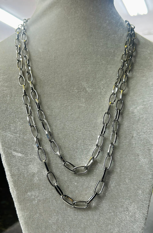 Metal Paperclip Chain Long Necklace