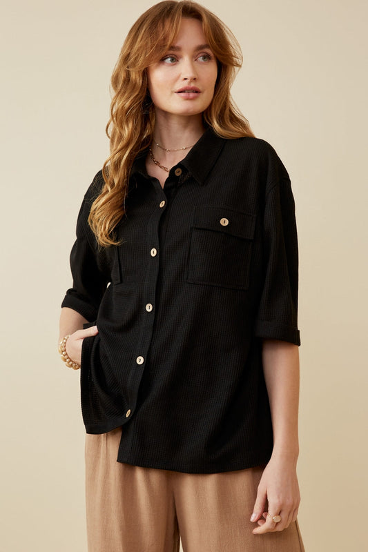 Waffle Knit Short Sleeve Shirt