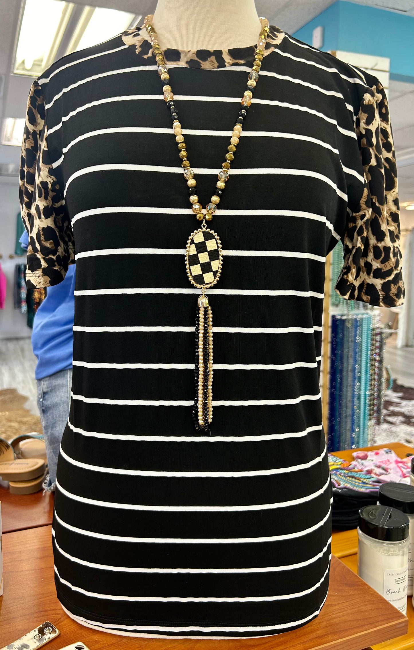 Striped Leopard Sleeve Top